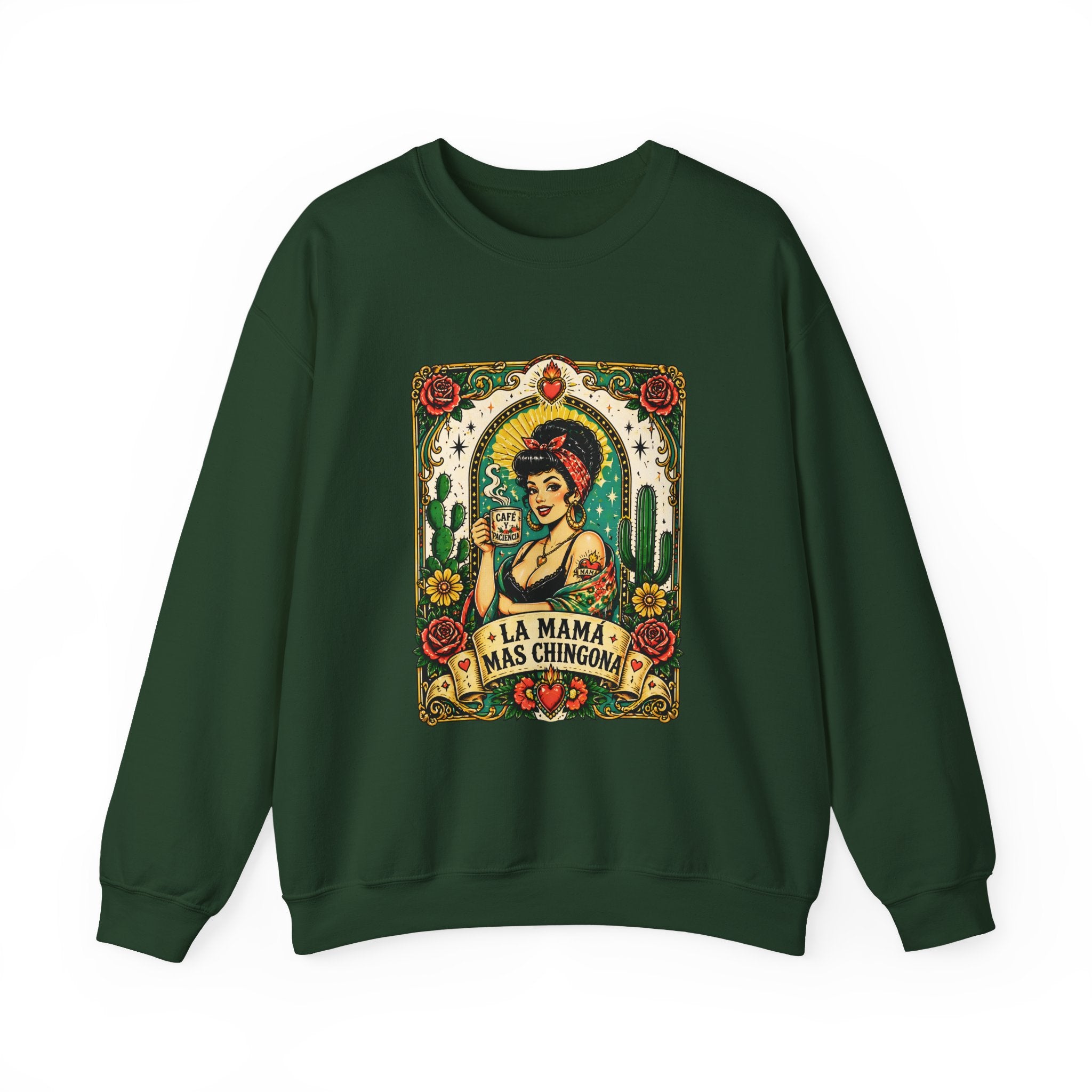 La Mama Mas Chingon Crewneck Sweatshirt — Vintage Mexican Folk Art Graphic