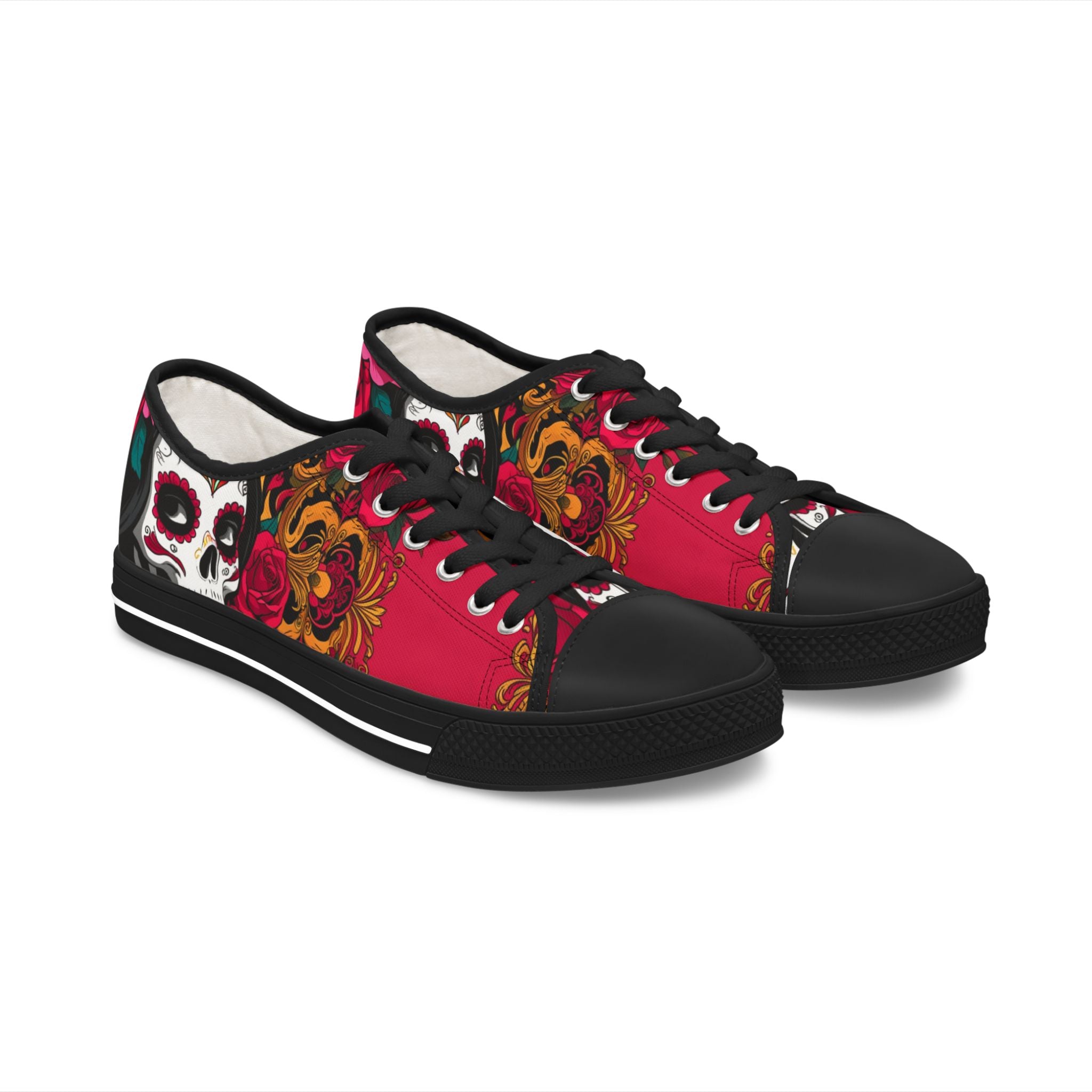 Low Top Sneakers — Day of the Dead Sugar Skull Floral Design