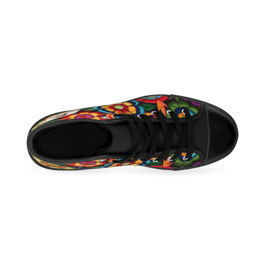 Women's Classic Sneakers — Colorful Floral Folk Art High-Top Shoes