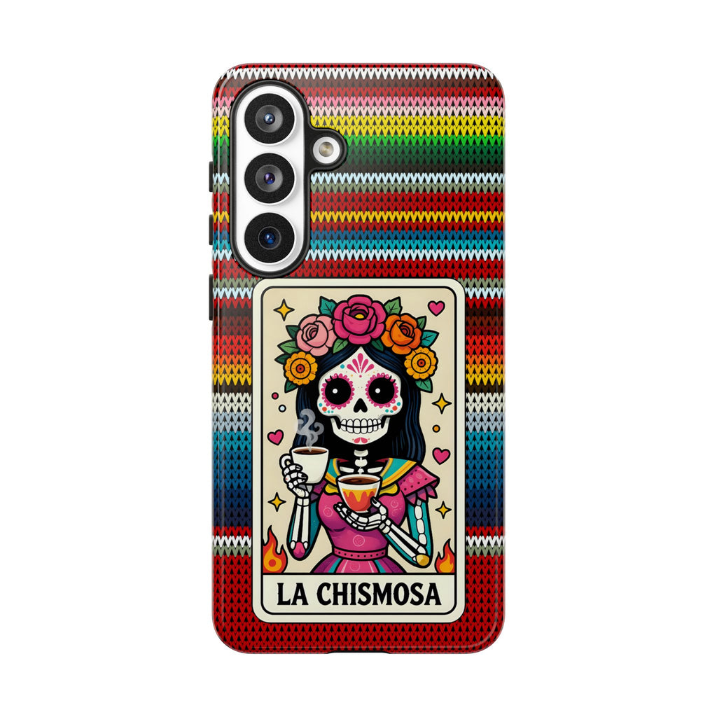 La Chismosa Sugar Skull Phone Case — Colorful Serape Pattern, Day of the Dead Style