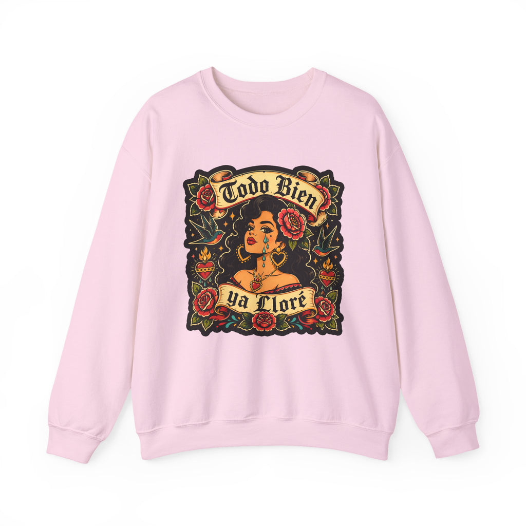 Crewneck Sweatshirt — 'Todo Bien Ya Flore' Floral Chicana Art