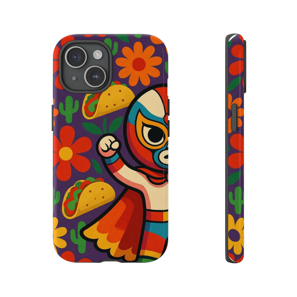 Luchador Taco Phone Case — Colorful Mexican Wrestling Floral Design