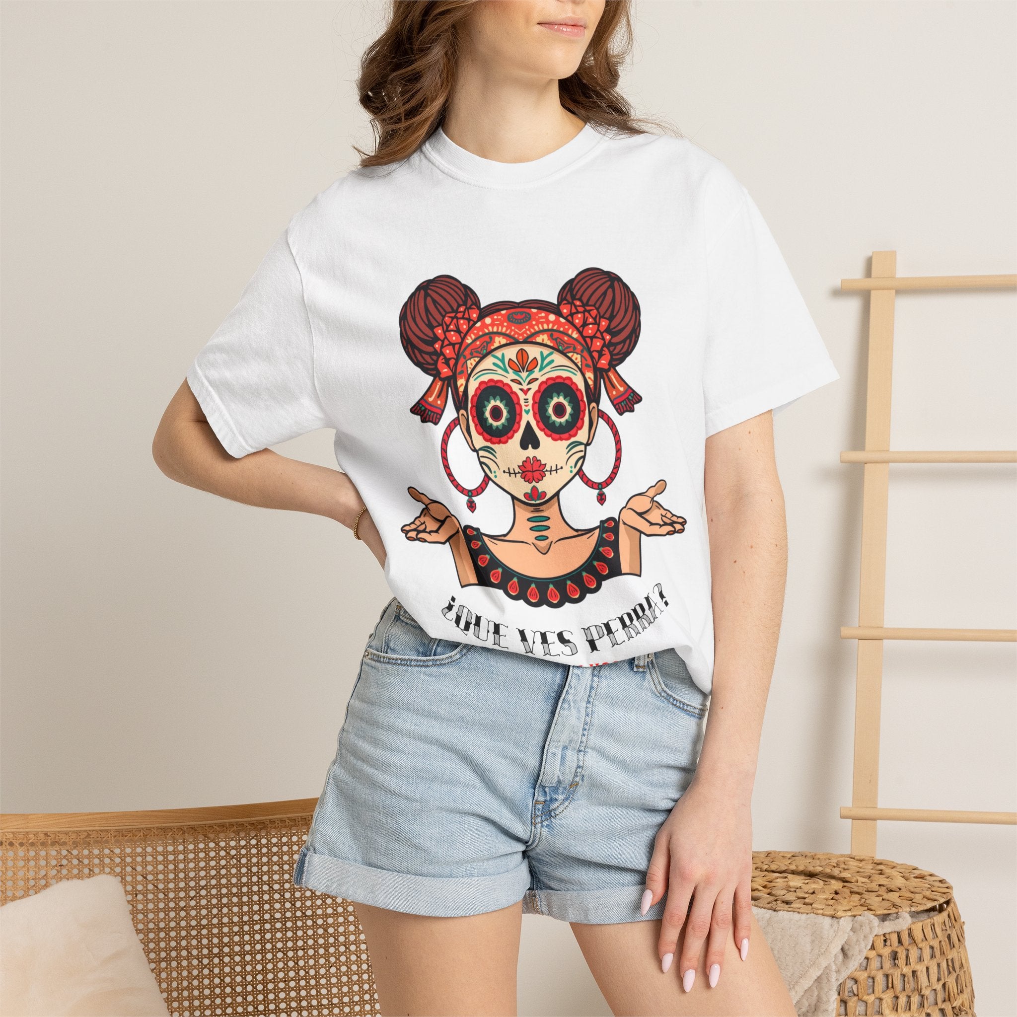 T-Shirt — Día de los Muertos Sugar Skull Girl “Hold My Hoops” Graphic Tee