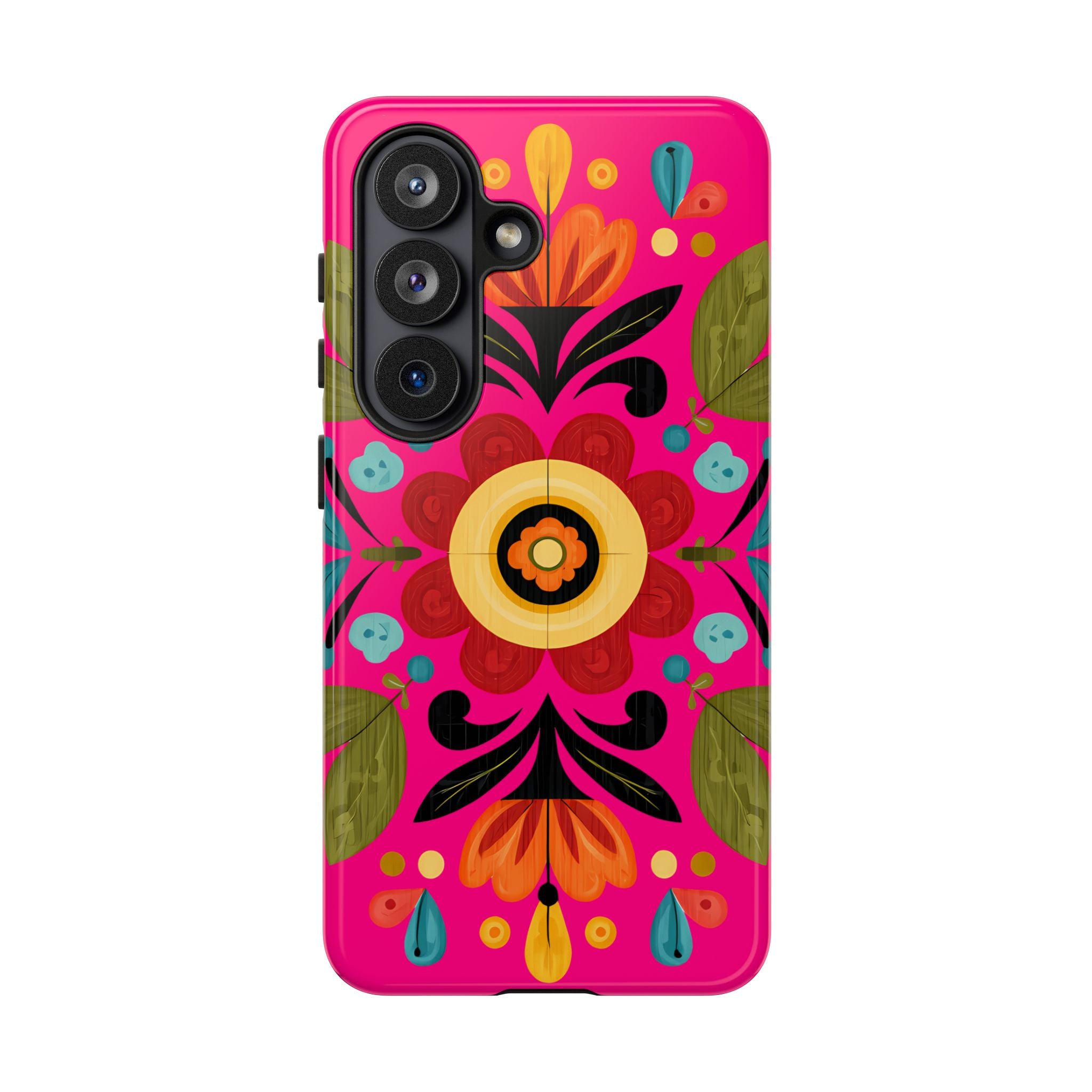 Floral Folk Art Tough Case — Bright Pink Protective Phone Case