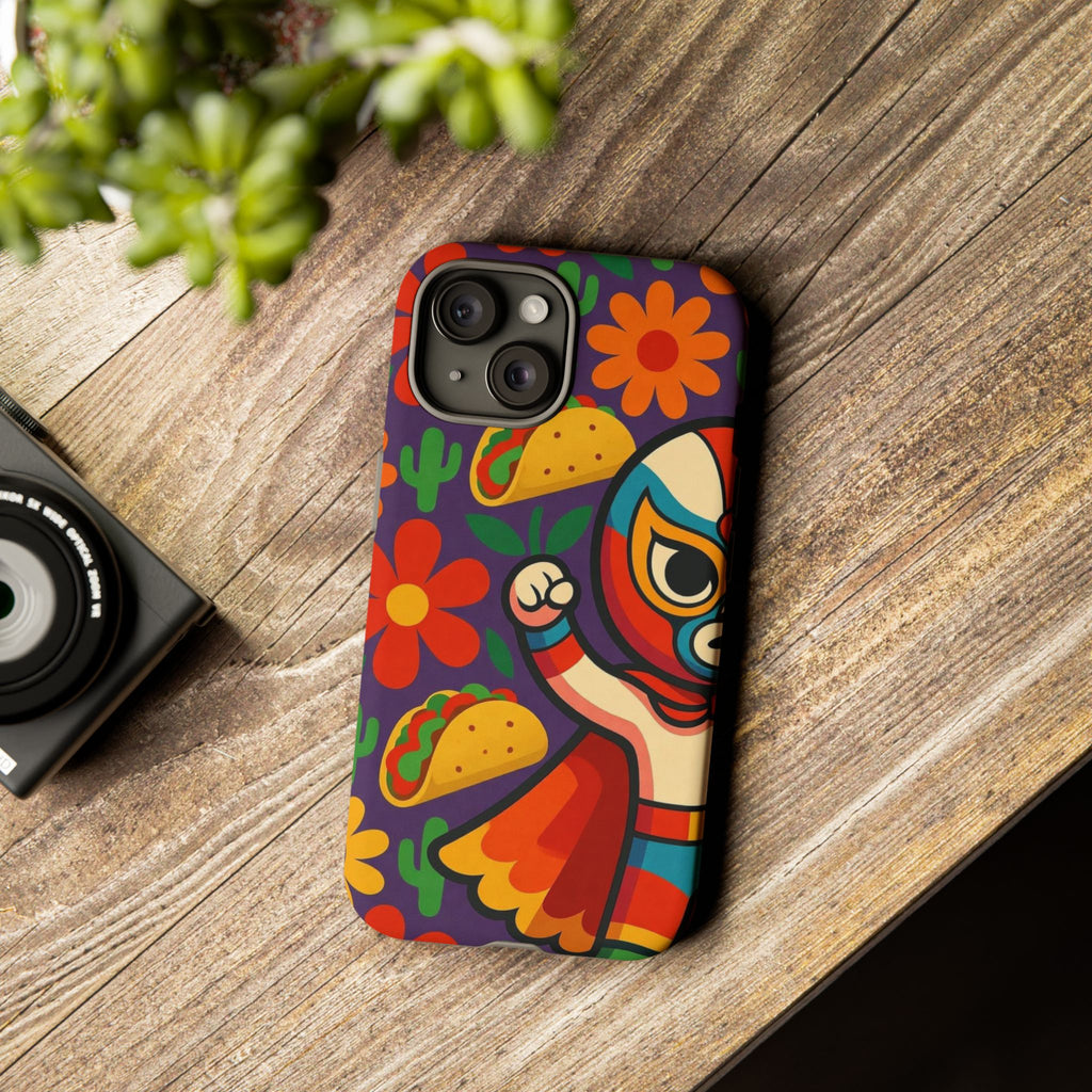 Luchador Taco Phone Case — Colorful Mexican Wrestling Floral Design