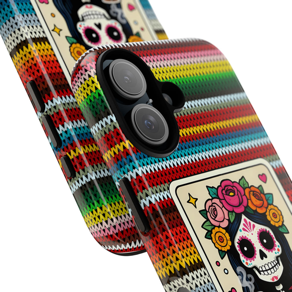 La Chismosa Sugar Skull Phone Case — Colorful Serape Pattern, Day of the Dead Style