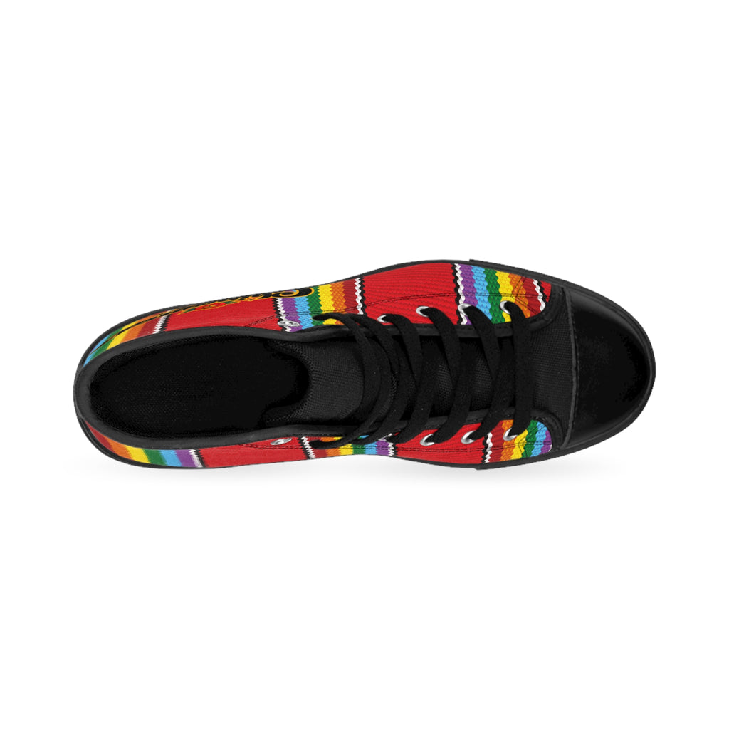 High-Top Sneakers — Red Serape Stripe "Chingonera" Design