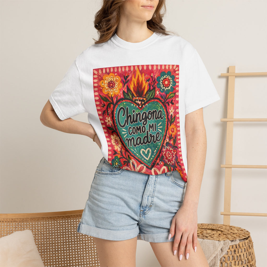 T-Shirt — "Chingona Como Mi Madre" Floral Heart Mother's Day Tee