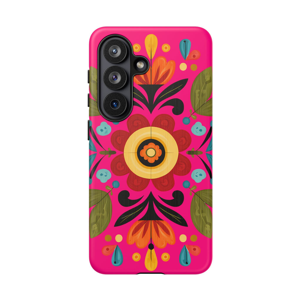 Floral Folk Art Tough Case — Bright Pink Protective Phone Case