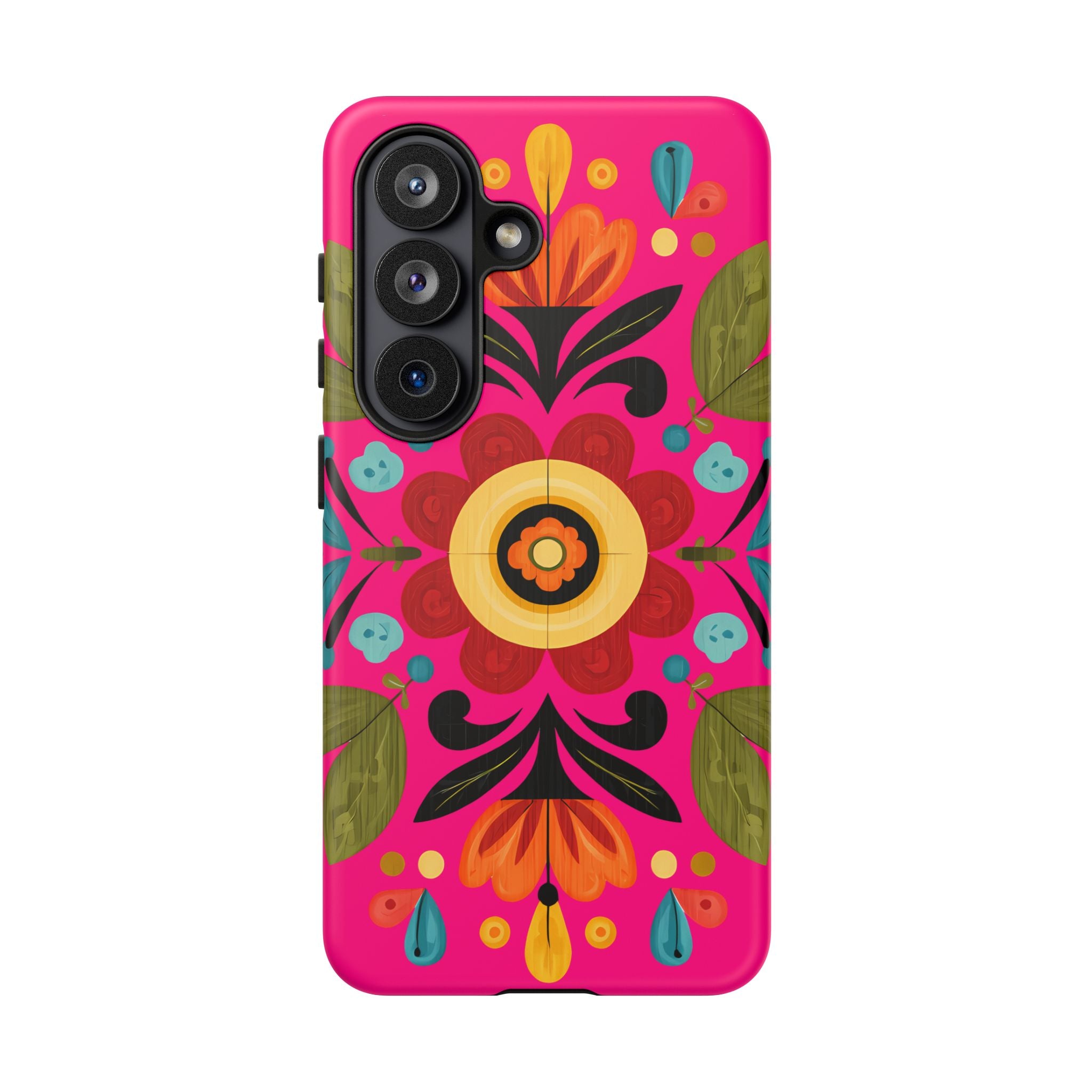 Floral Folk Art Tough Case — Bright Pink Protective Phone Case