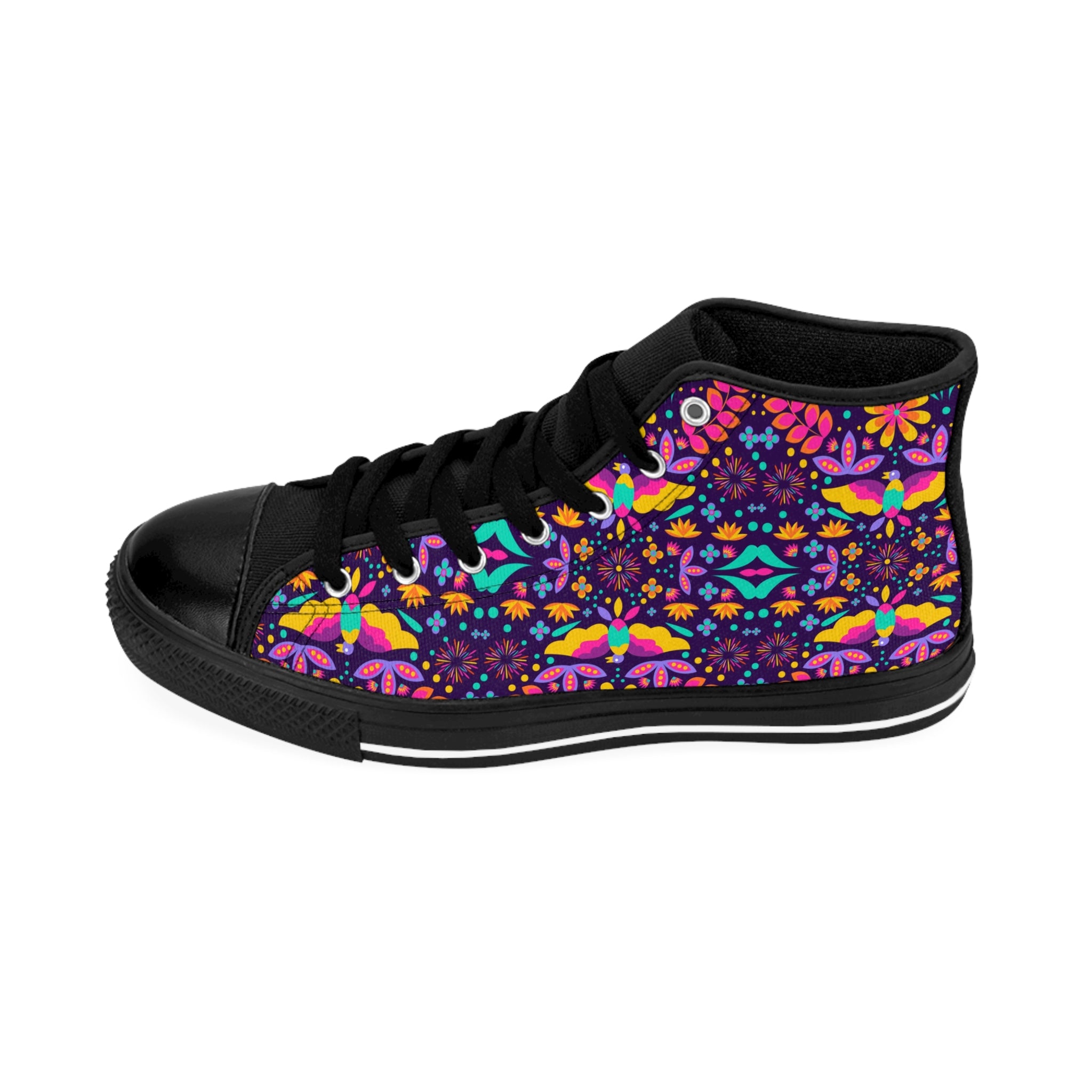 Women's High-Top Sneakers — Colorful Psychedelic Floral Pattern