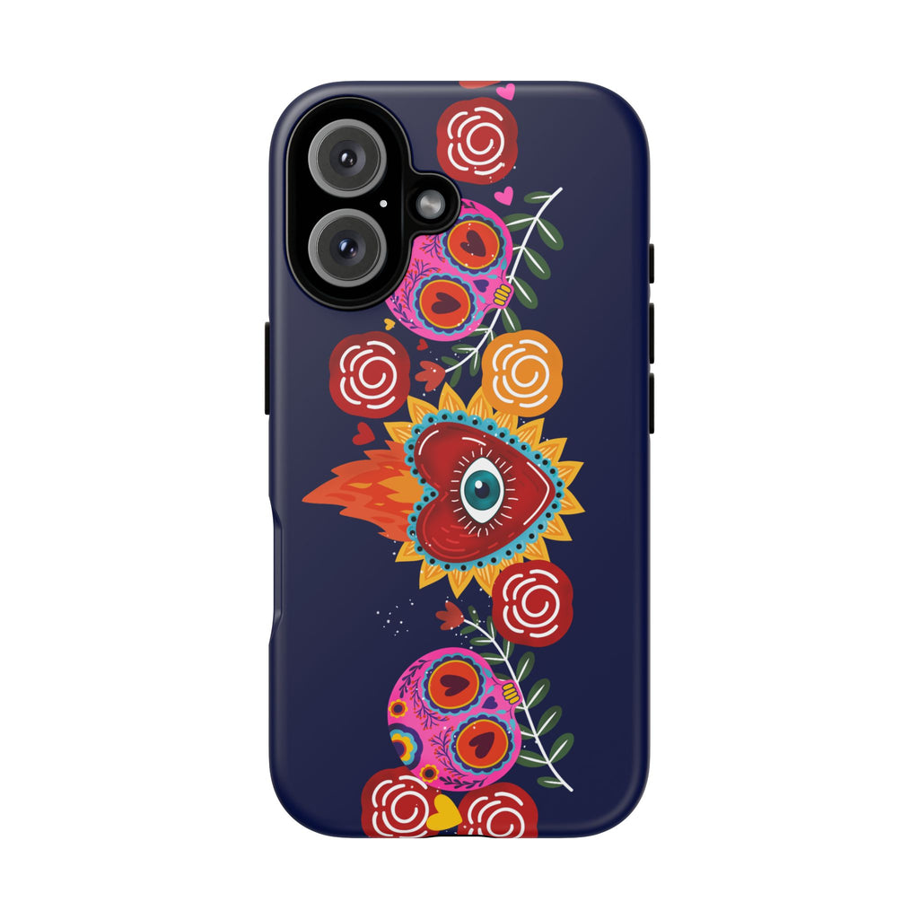 Blue Sugar Skull Floral Phone Case — Day of the Dead Protective Case