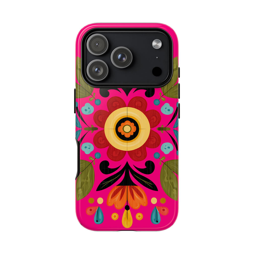 Floral Folk Art Tough Case — Bright Pink Protective Phone Case