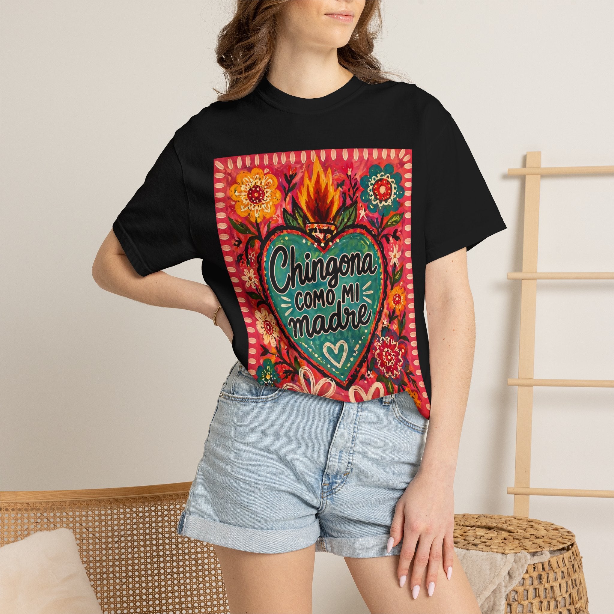 T-Shirt — "Chingona Como Mi Madre" Floral Heart Mother's Day Tee