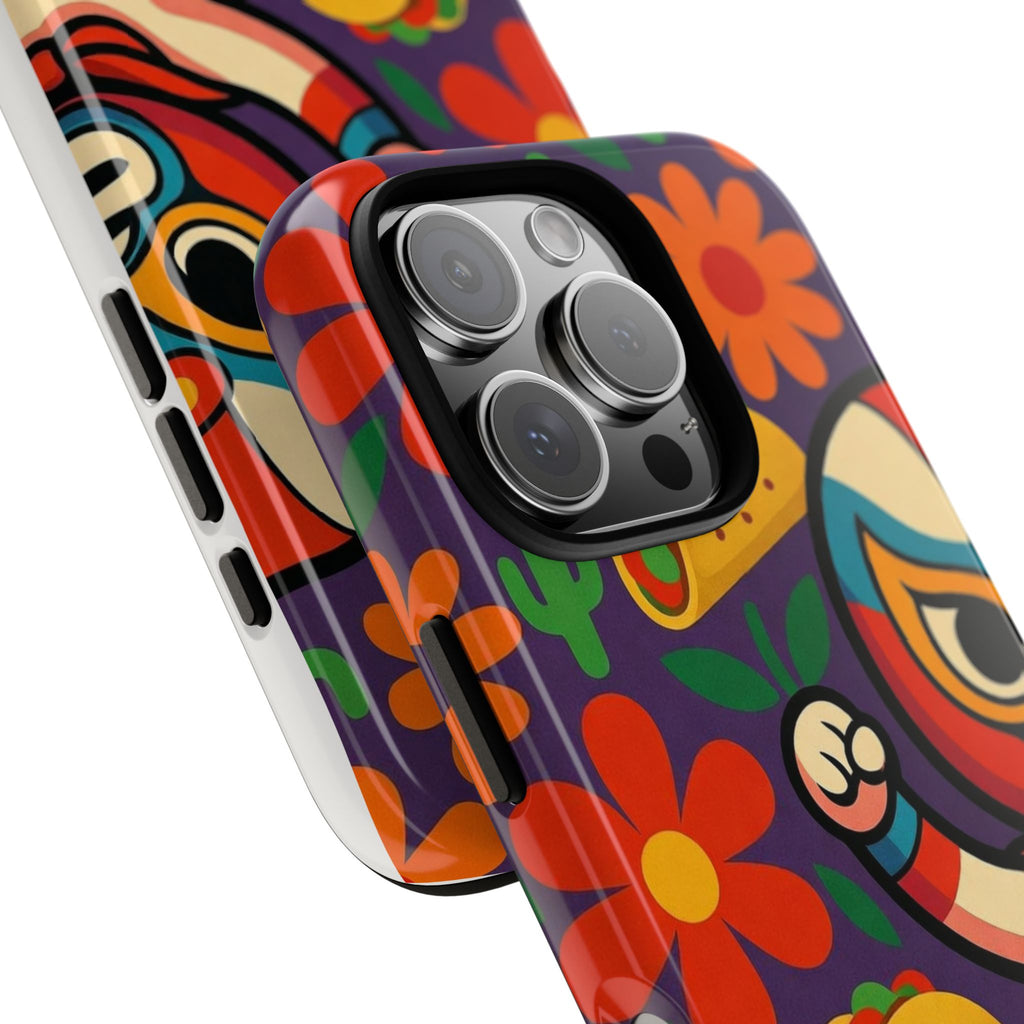 Luchador Taco Phone Case — Colorful Mexican Wrestling Floral Design