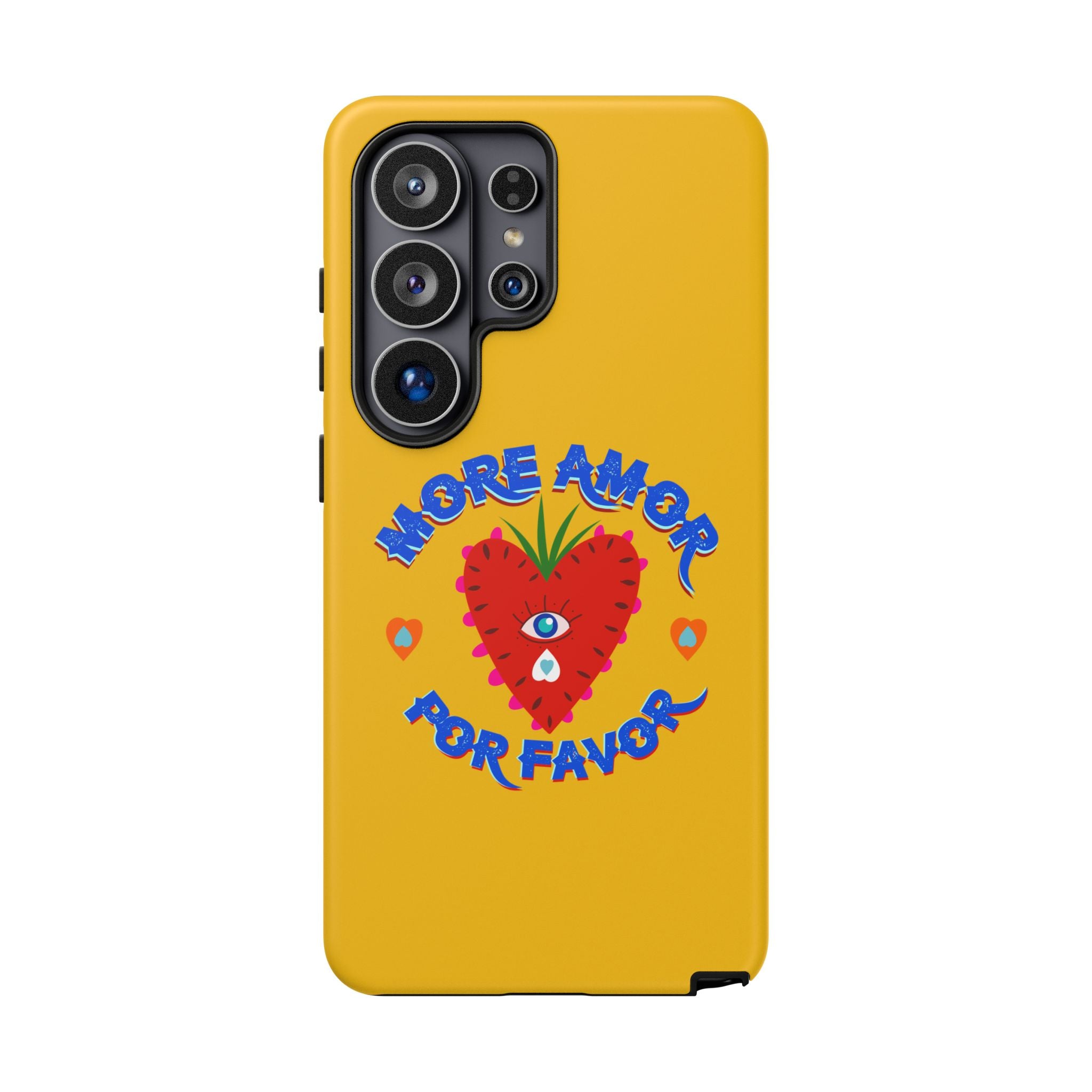 Phone Case — "More Amor Por Favor" Heart Design, Bright Yellow Protective Cover