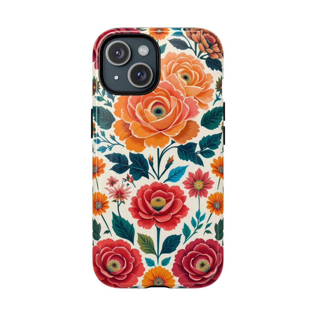 Floral Rose Tough Magnetic Phone Case — Vintage Orange & Red Garden Design