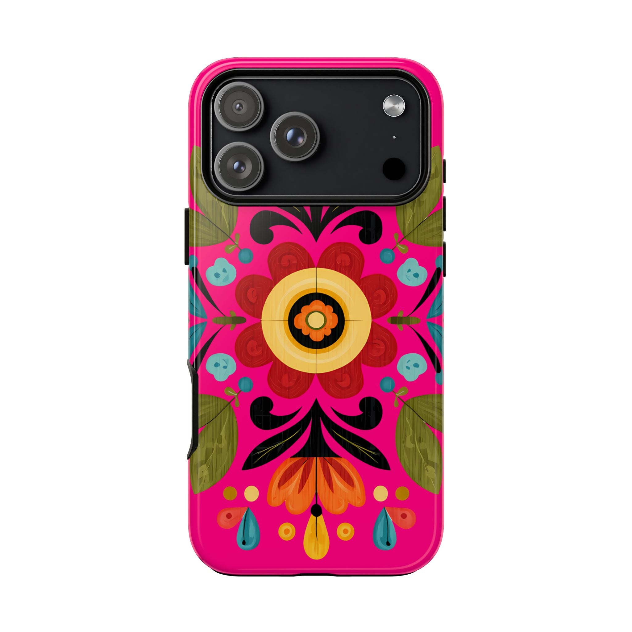 Floral Folk Art Tough Case — Bright Pink Protective Phone Case