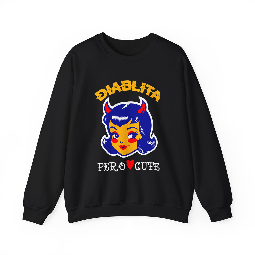 Crewneck Sweatshirt — “Diablita Pero Cute” Retro Devil Girl Graphic