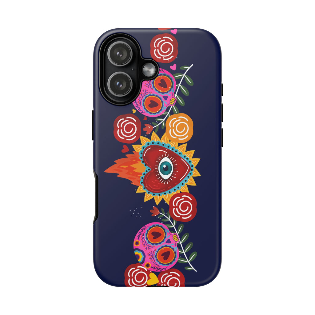 Blue Sugar Skull Floral Phone Case — Day of the Dead Protective Case