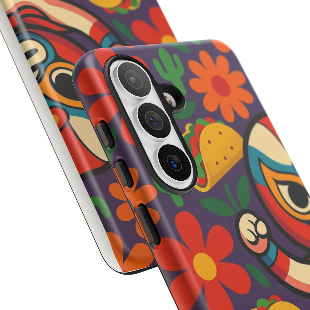 Luchador Taco Phone Case — Colorful Mexican Wrestling Floral Design