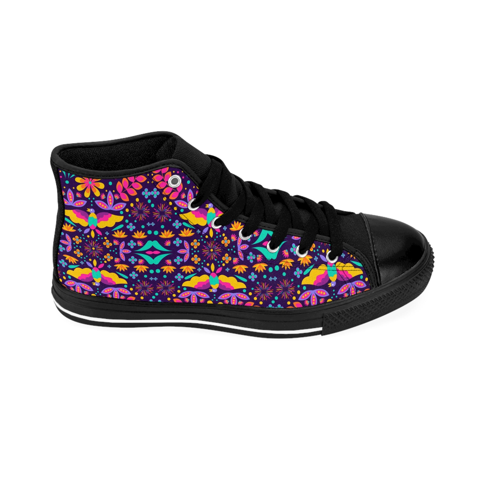 Women's High-Top Sneakers — Colorful Psychedelic Floral Pattern