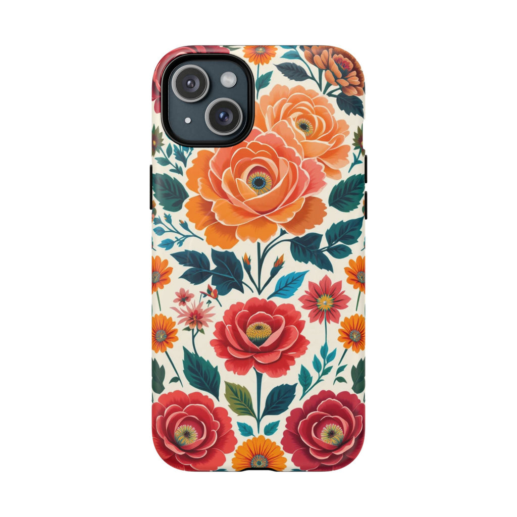 Floral Rose Tough Magnetic Phone Case — Vintage Orange & Red Garden Design