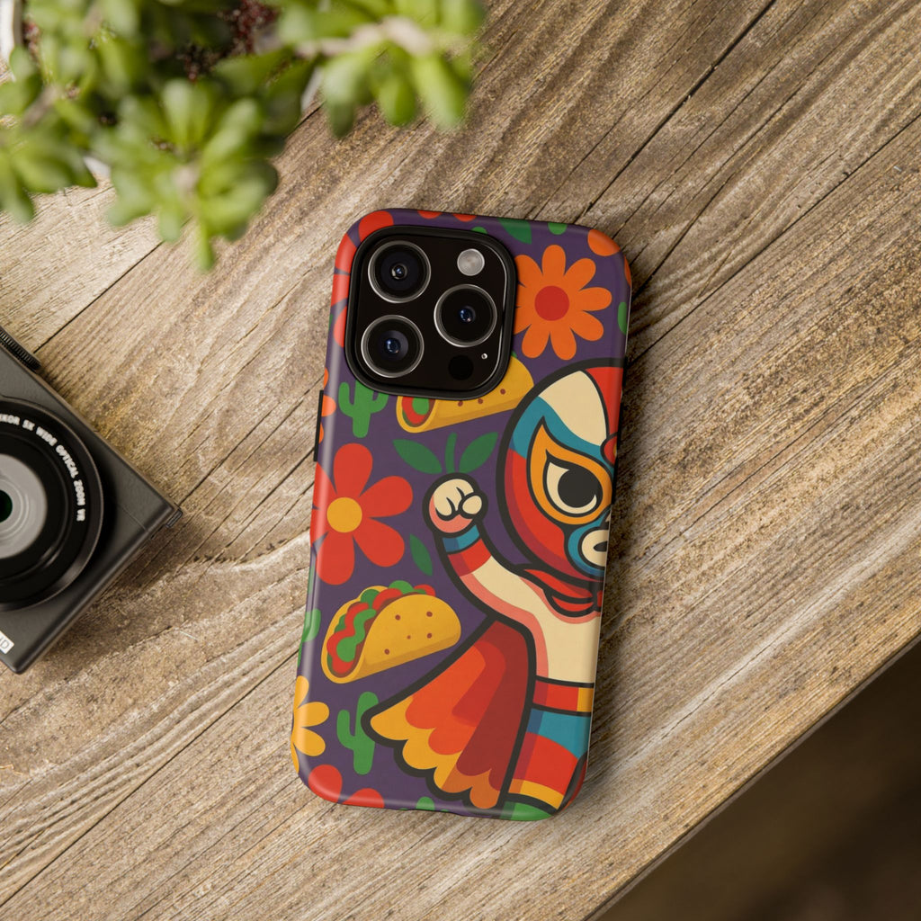 Luchador Taco Phone Case — Colorful Mexican Wrestling Floral Design