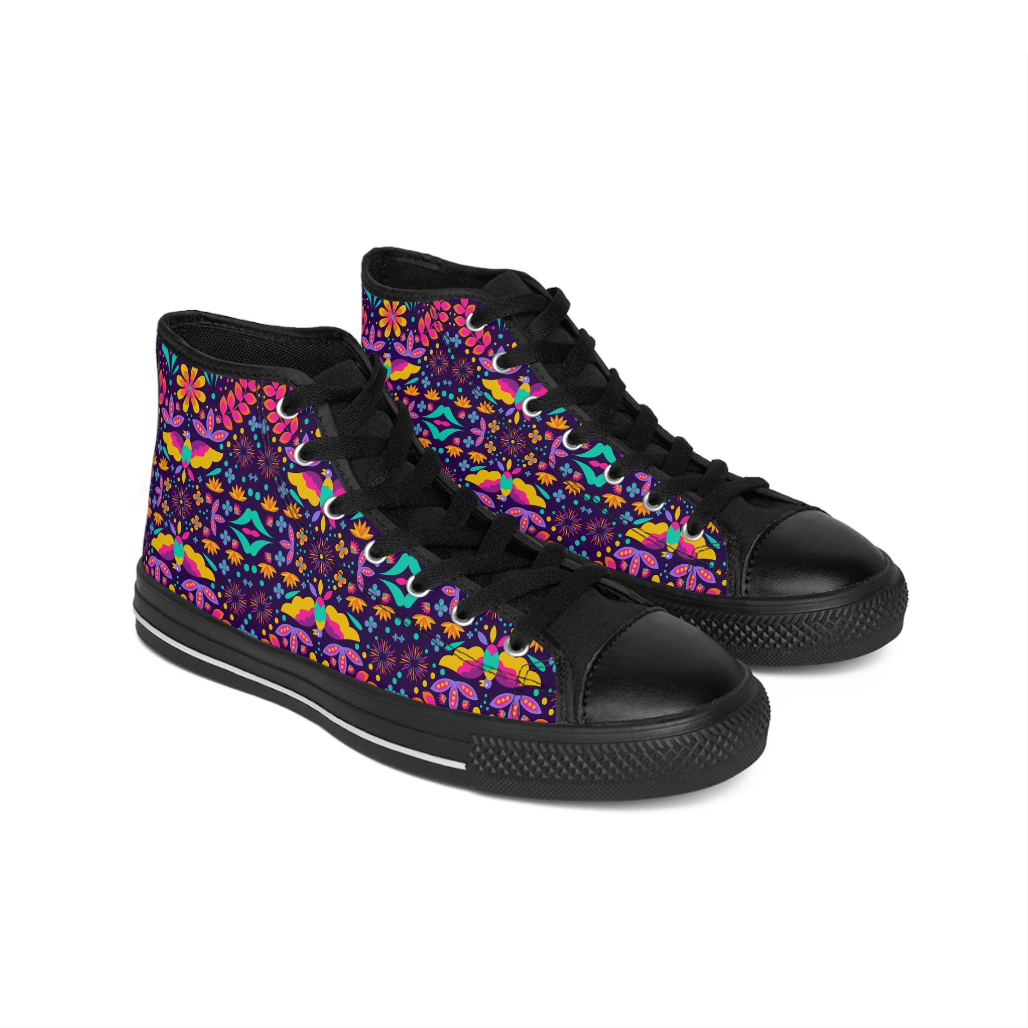 Women's High-Top Sneakers — Colorful Psychedelic Floral Pattern