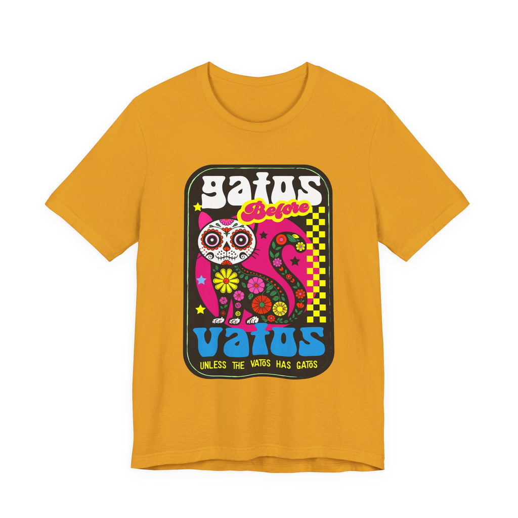 Gato Before Vato Cat Tee — Colorful Day of the Dead Cat Graphic T‑Shirt