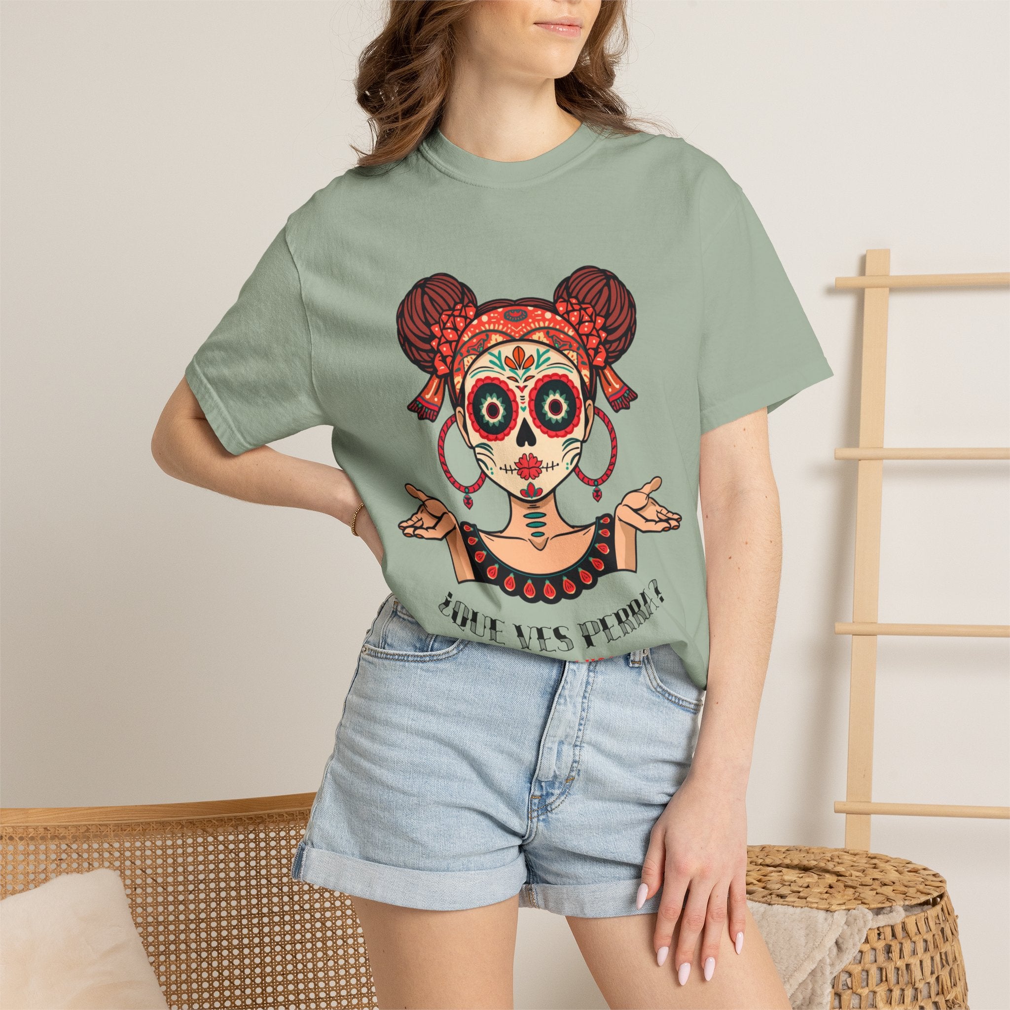 T-Shirt — Día de los Muertos Sugar Skull Girl “Hold My Hoops” Graphic Tee