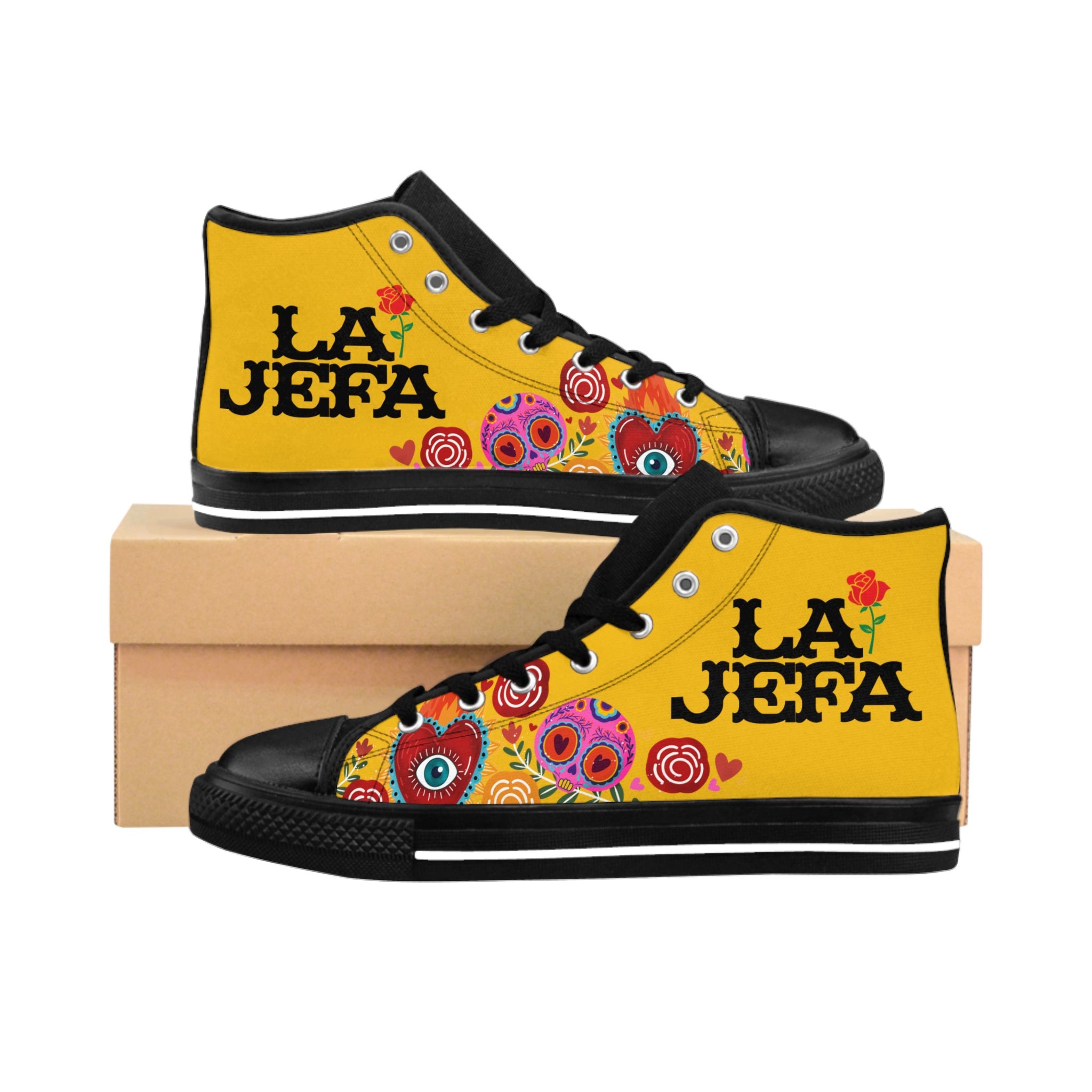La Jefa Floral High-Top Sneakers — Women's Yellow Statement Shoes