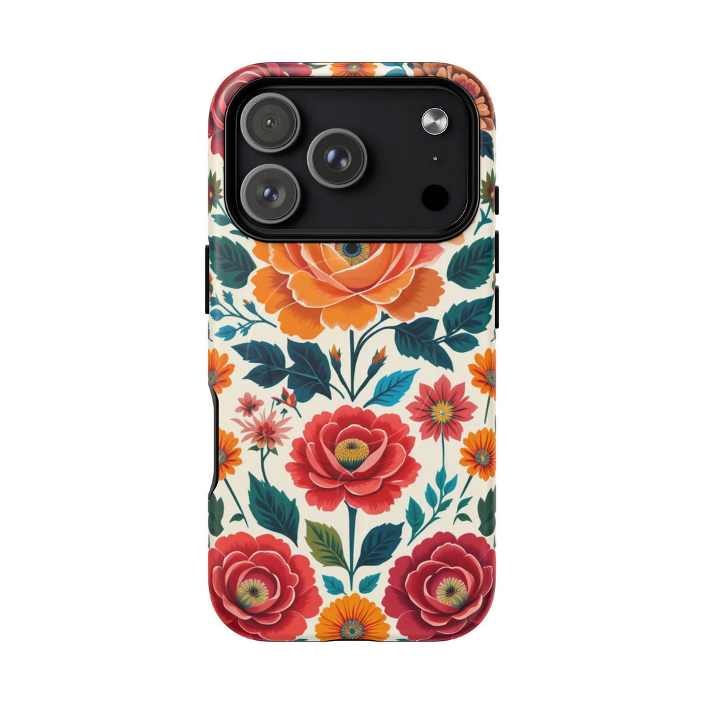 Floral Rose Tough Magnetic Phone Case — Vintage Orange & Red Garden Design