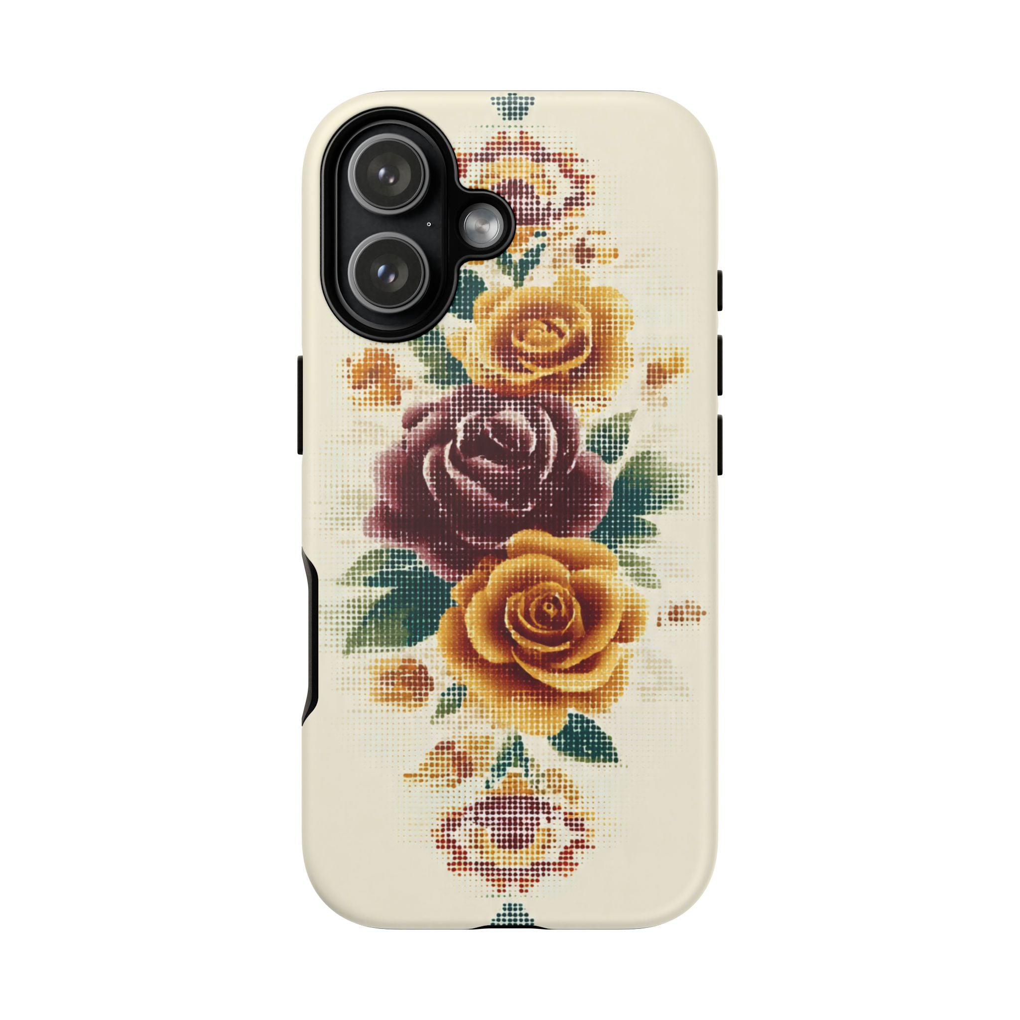 Floral Cross-Stitch Phone Case – Vintage Rose Protective Cover