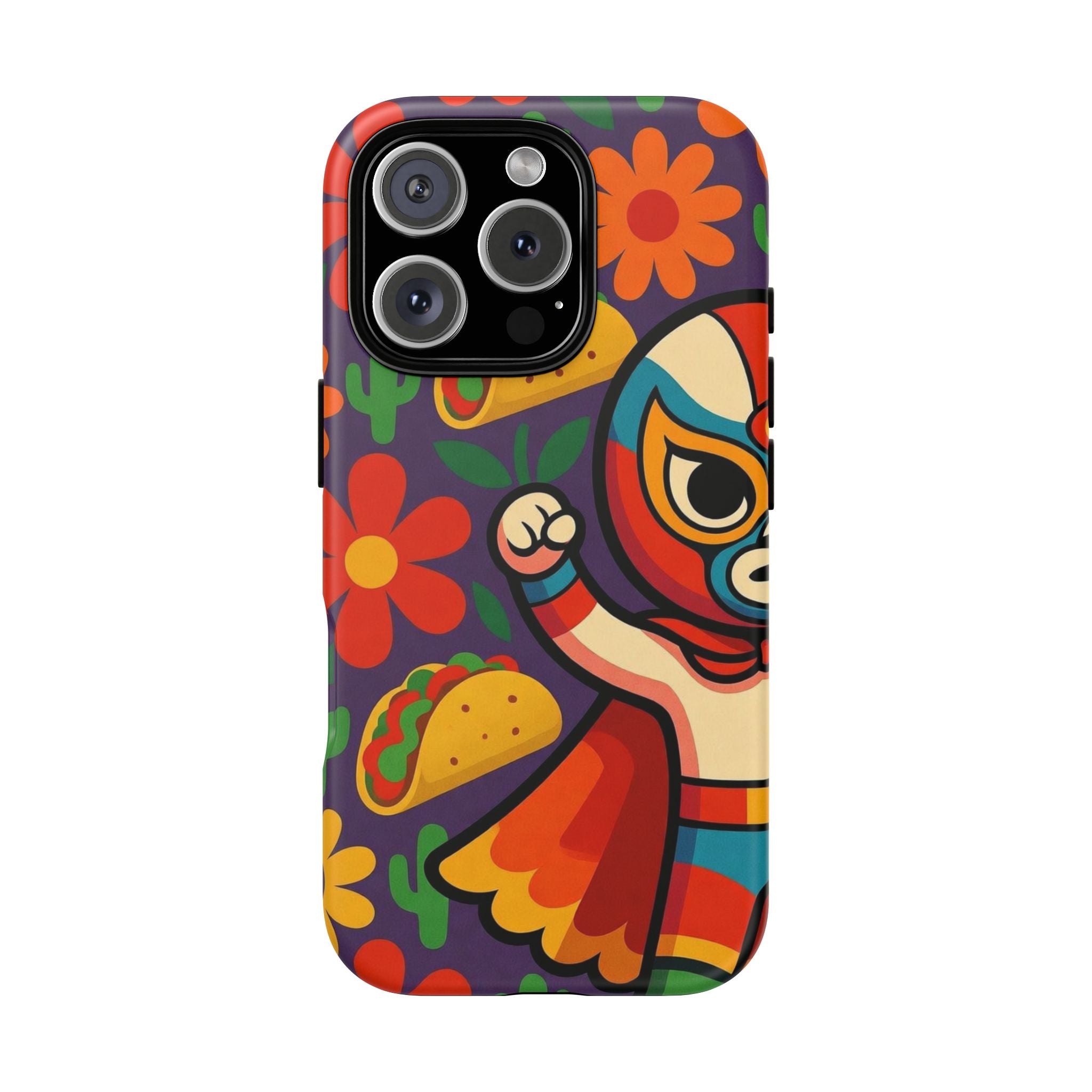 Luchador Taco Phone Case — Colorful Mexican Wrestling Floral Design