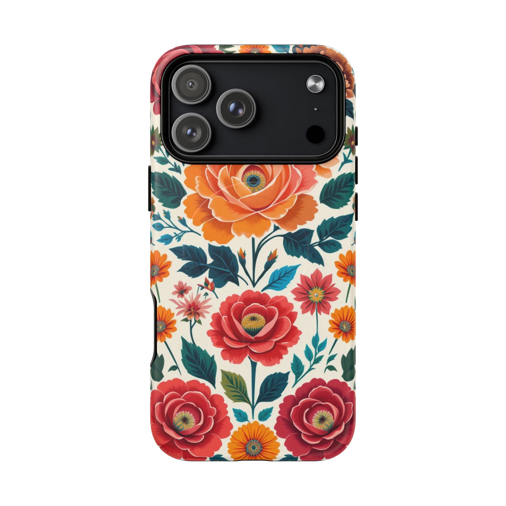 Floral Rose Tough Magnetic Phone Case — Vintage Orange & Red Garden Design