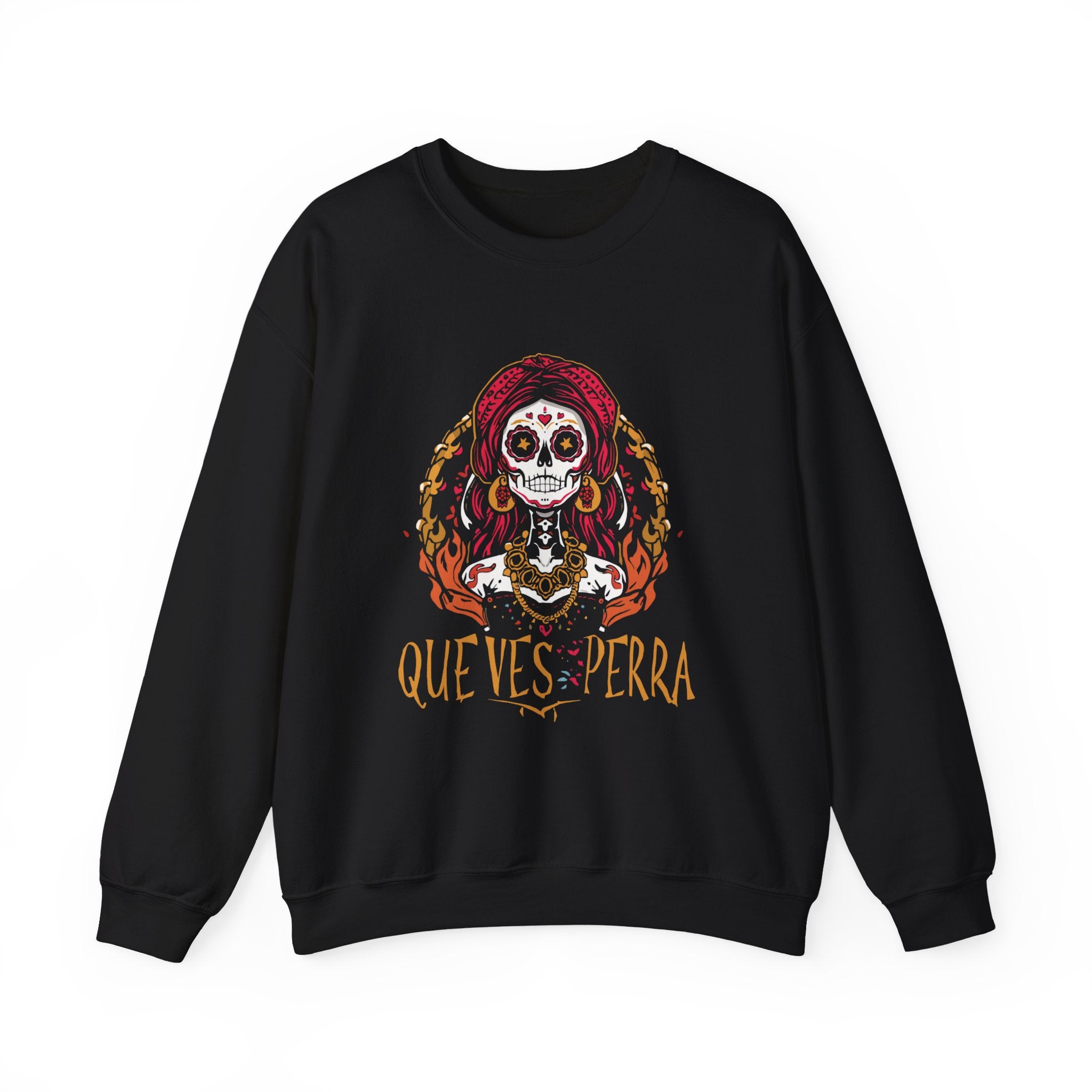 Crewneck Sweatshirt – Que Ves Perra Floral Skull Graphic