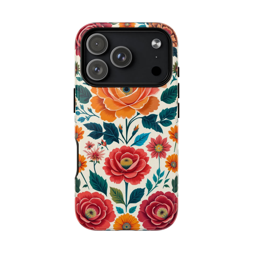 Floral Rose Tough Magnetic Phone Case — Vintage Orange & Red Garden Design