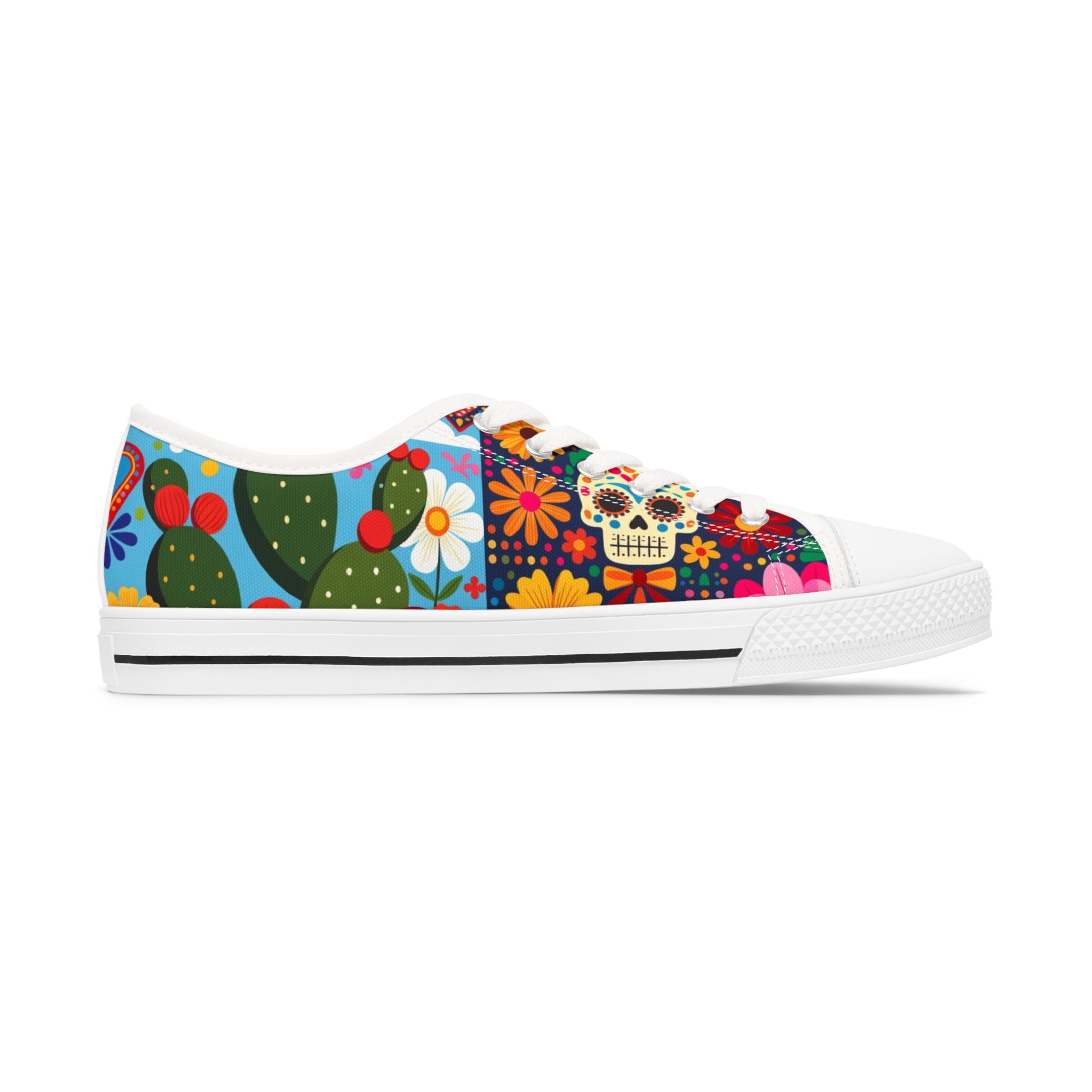 Low Top Sneakers — Colorful Day of the Dead Floral & Cactus Design