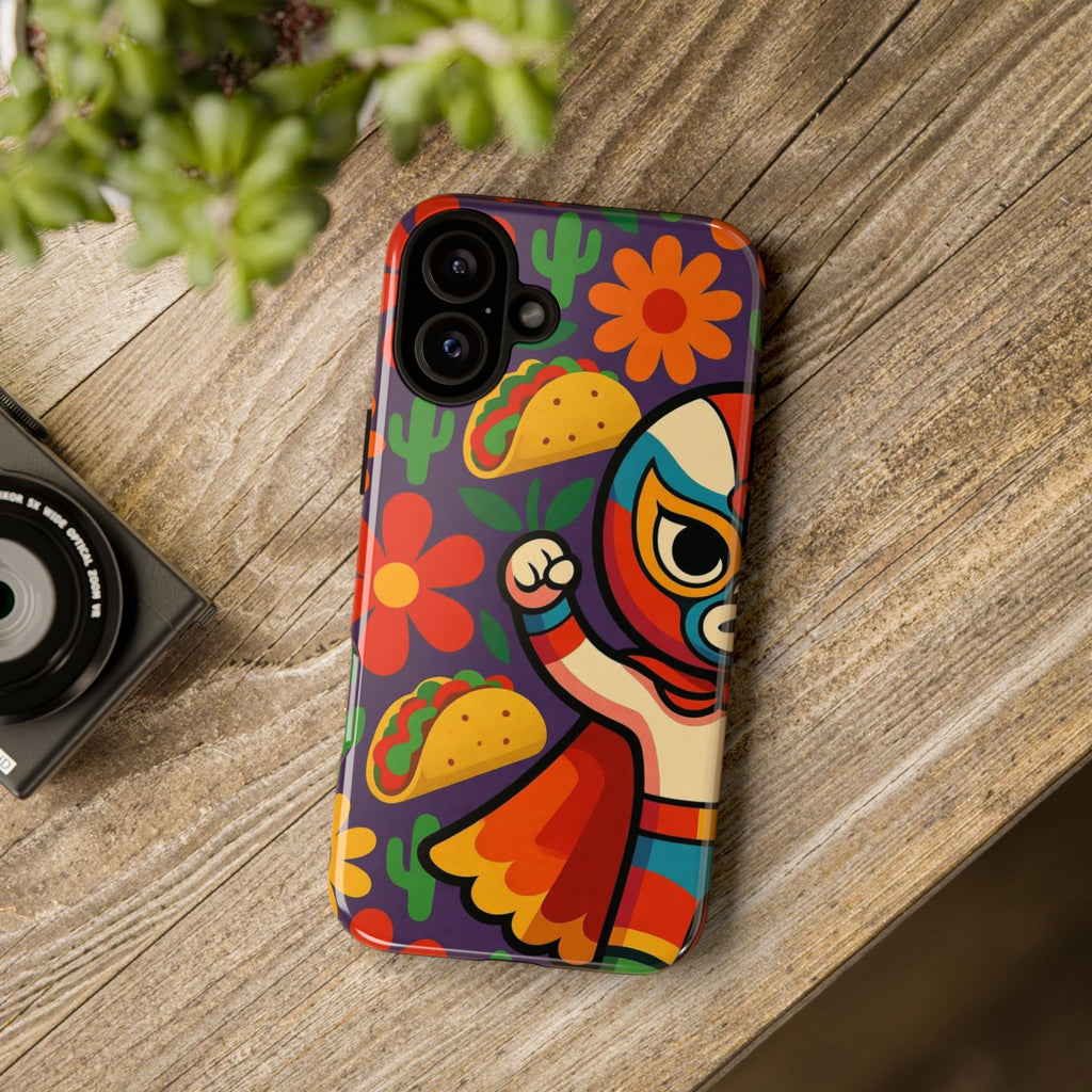 Luchador Taco Phone Case — Colorful Mexican Wrestling Floral Design