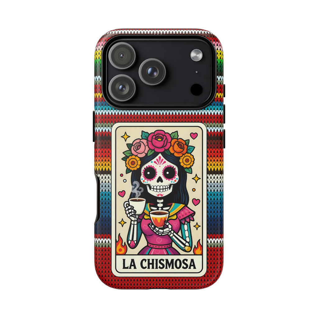 La Chismosa Sugar Skull Phone Case — Colorful Serape Pattern, Day of the Dead Style