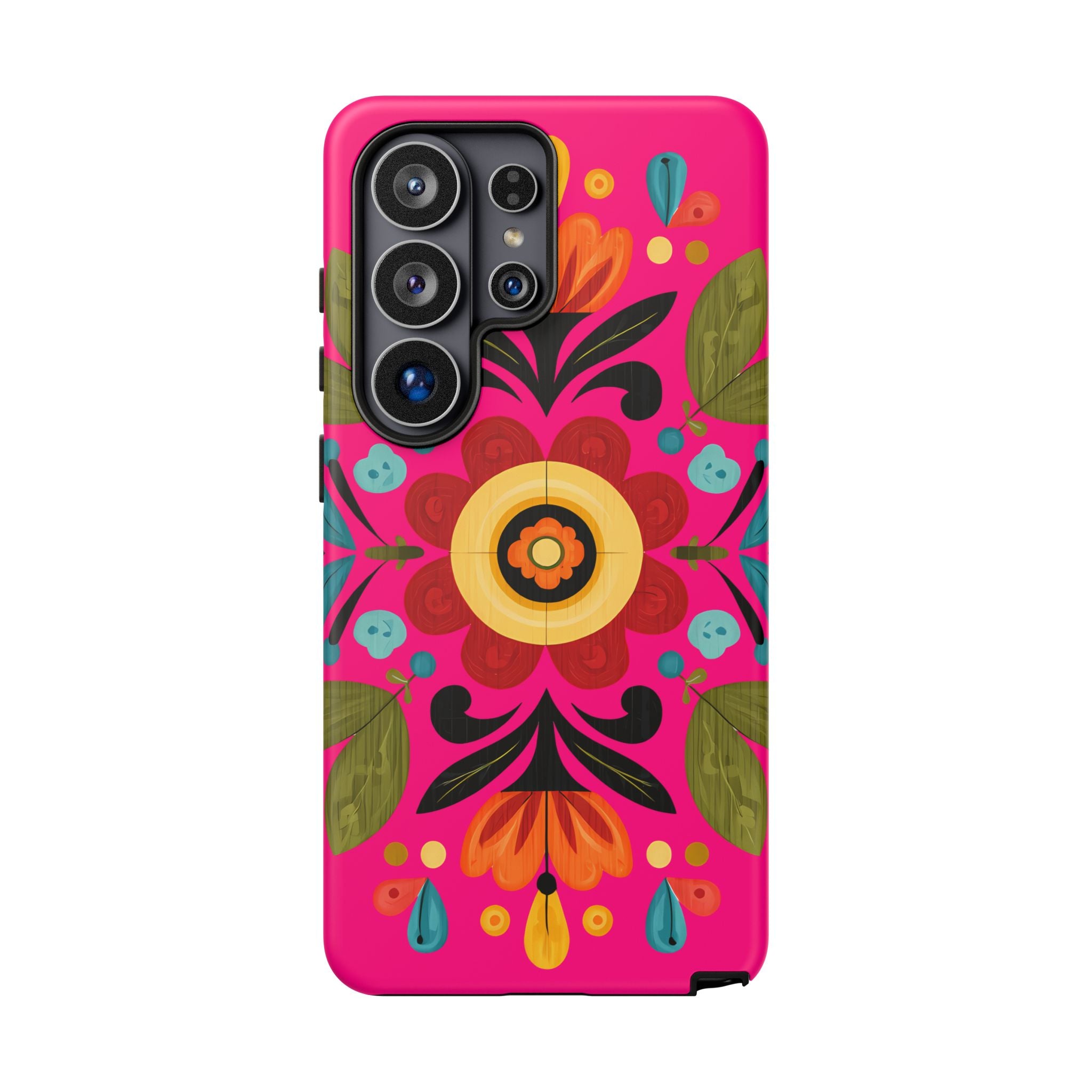 Floral Folk Art Tough Case — Bright Pink Protective Phone Case
