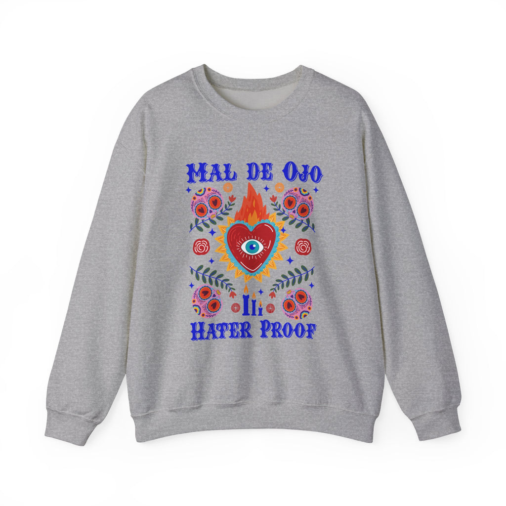 Crewneck Sweatshirt — "Mal de Ojo, Hater Proof" Folk Heart Graphic