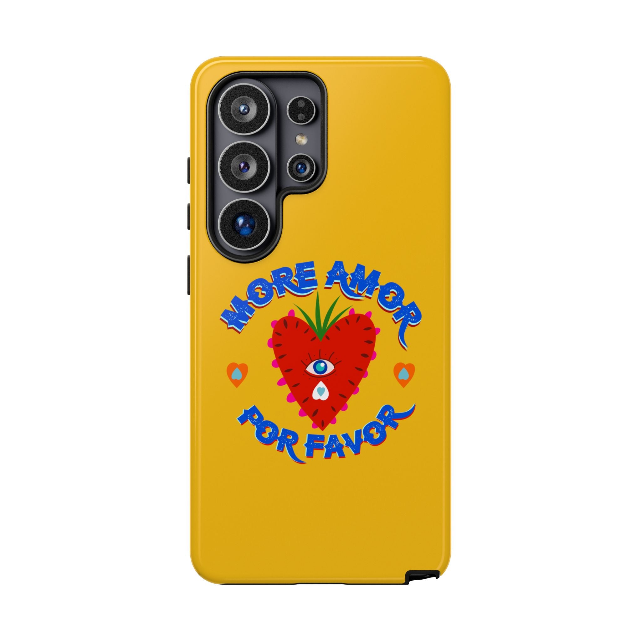 Phone Case — "More Amor Por Favor" Heart Design, Bright Yellow Protective Cover