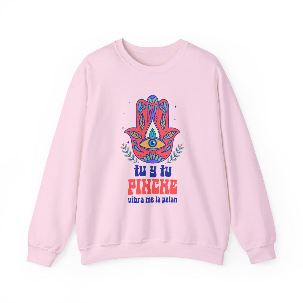 Hamsa Eye Sweatshirt – "Tu y tu Pinche vibra me la pelan" Graphic Crewneck