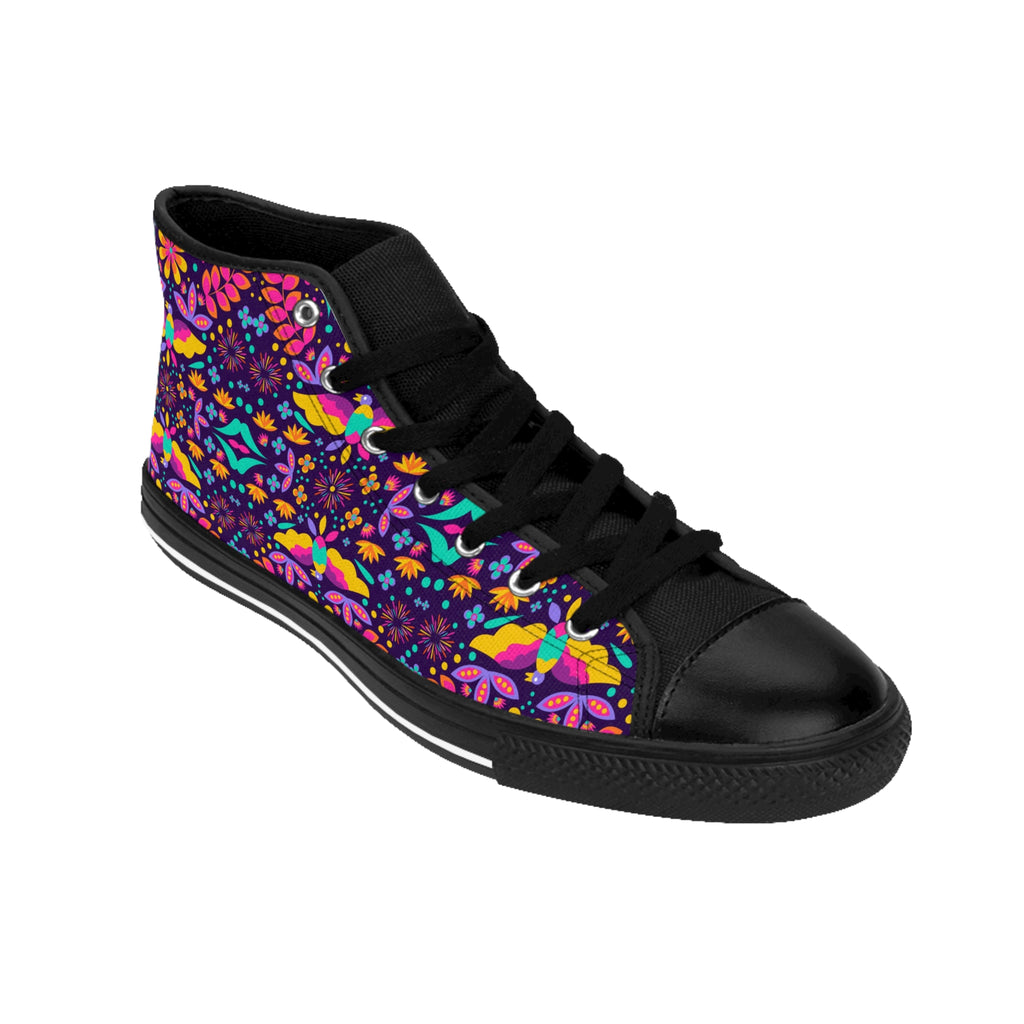 Women's High-Top Sneakers — Colorful Psychedelic Floral Pattern