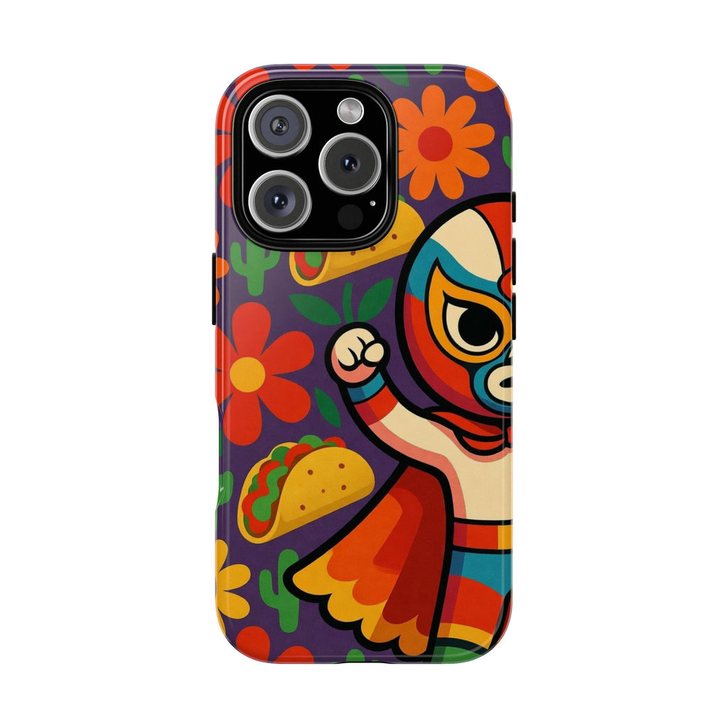 Luchador Taco Phone Case — Colorful Mexican Wrestling Floral Design