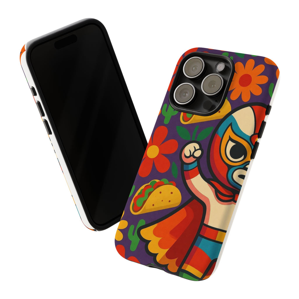 Luchador Taco Phone Case — Colorful Mexican Wrestling Floral Design