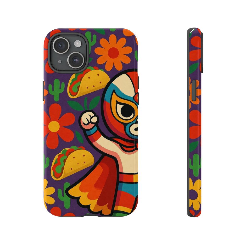 Luchador Taco Phone Case — Colorful Mexican Wrestling Floral Design