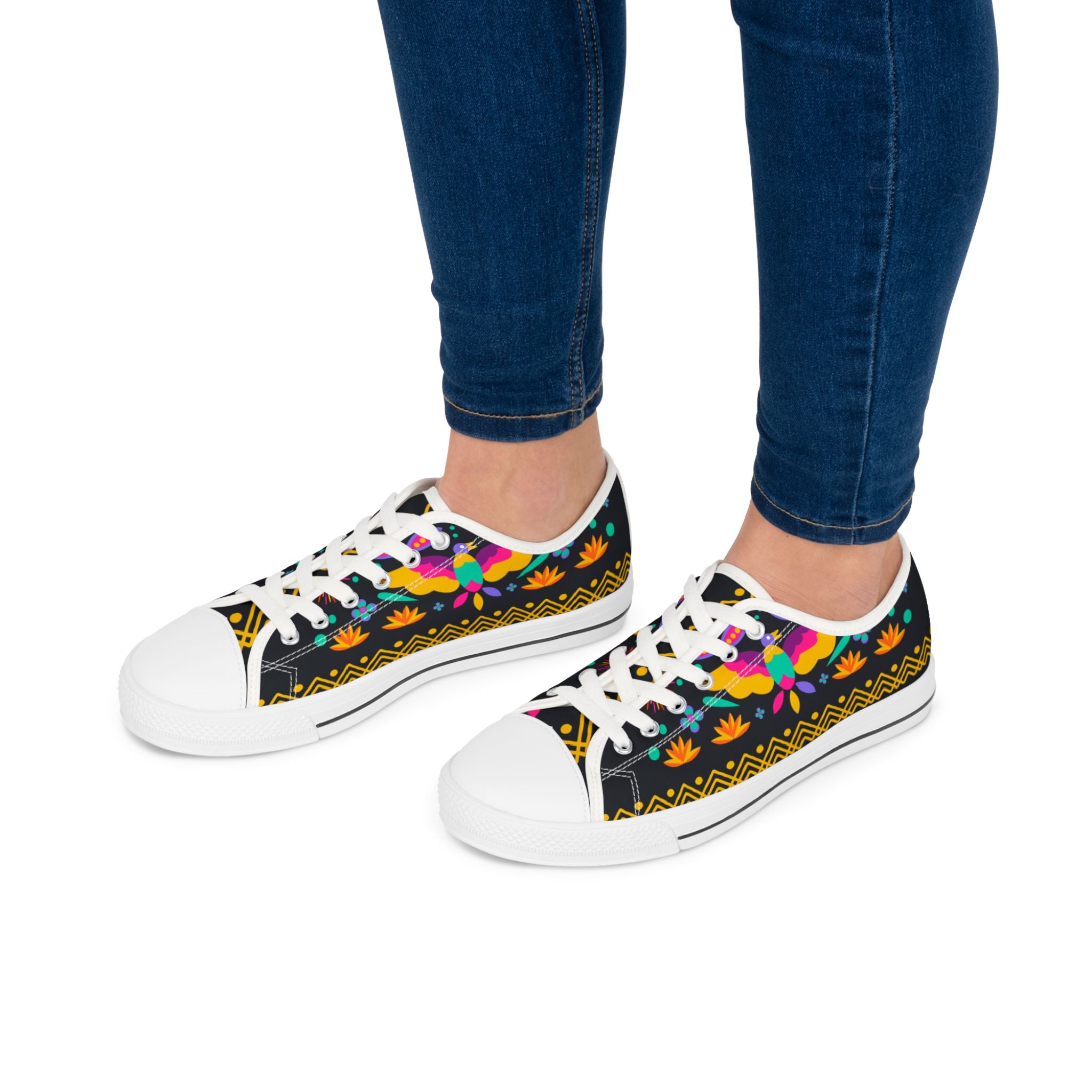 Floral Boho Low-Top Sneakers for Women — Colorful Ethnic Pattern